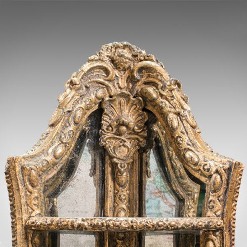 fig 5. Antique Mirrored Corner Shelf, English, Gilt Gesso, Decorative Display, Regency