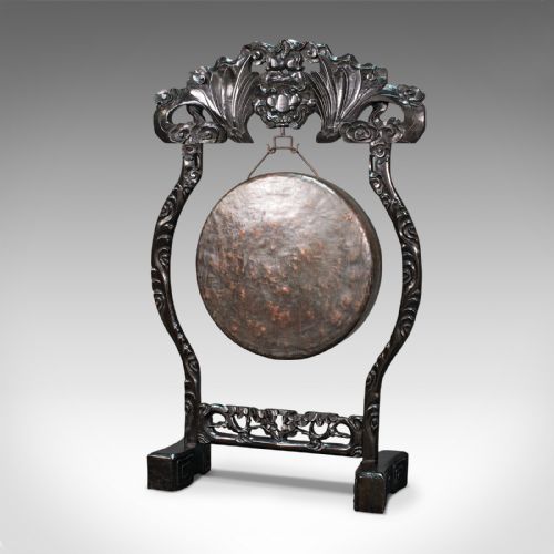 fig 2. Antique Dinner Gong, Oriental, Ebonised Teak Stand, Chinoiserie, Victorian, 1880