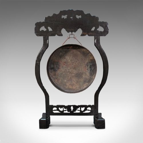 fig 5. Antique Dinner Gong, Oriental, Ebonised Teak Stand, Chinoiserie, Victorian, 1880