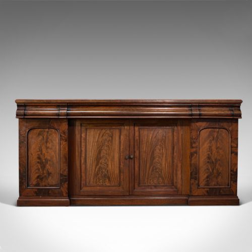 fig 1. Large Antique Breakfront Sideboard, English, Mahogany, Flame, Cabinet, Victorian