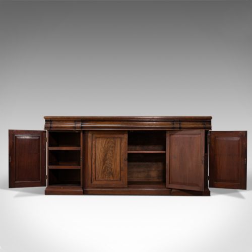 fig 4. Large Antique Breakfront Sideboard, English, Mahogany, Flame, Cabinet, Victorian
