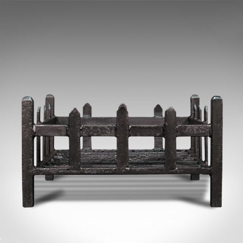 fig 3. Antique Fireplace Grate, English, Cast Iron, Fire Basket, Late Victorian, C.1900