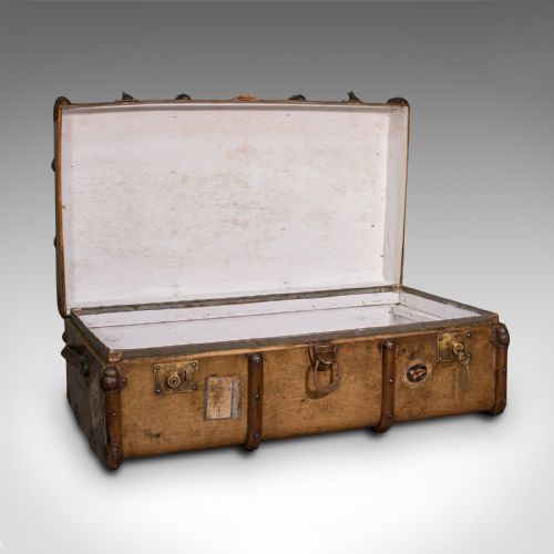 fig 1. Large Antique Steamer Trunk, English, Cedar, Shipping Chest, Edwardian, C.1910
