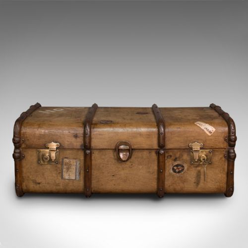fig 2. Large Antique Steamer Trunk, English, Cedar, Shipping Chest, Edwardian, C.1910