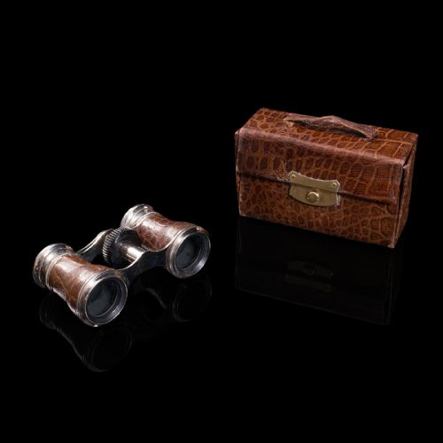 Pair of Antique Opera Glasses, English, Leather, Theatre Binocular, Edwardian
