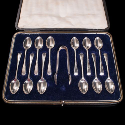 fig 2. Antique Tea Spoon Service, English, Silver, WS Savage, Sheffield, Hallmark 1917