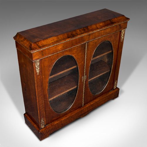 fig 6. Antique Display Bookcase, English, Walnut, Boxwood, Empire, Cabinet, Regency