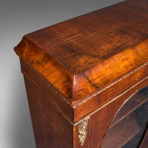 fig 7. Antique Display Bookcase, English, Walnut, Boxwood, Empire, Cabinet, Regency
