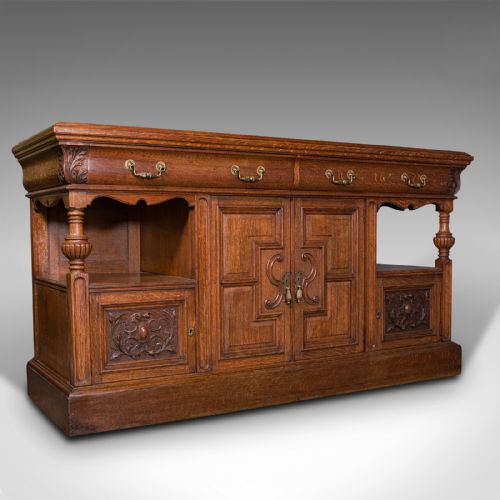 Large Antique Dresser Base, Scottish, Oak, Buffet, Server, Late Victorian, 1880