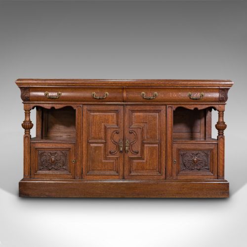 fig 1. Large Antique Dresser Base, Scottish, Oak, Buffet, Server, Late Victorian, 1880