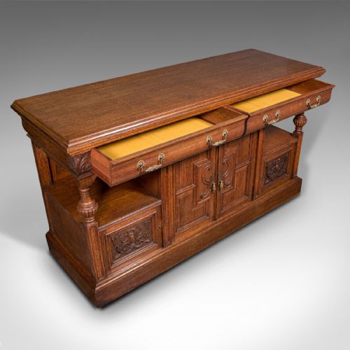 fig 6. Large Antique Dresser Base, Scottish, Oak, Buffet, Server, Late Victorian, 1880