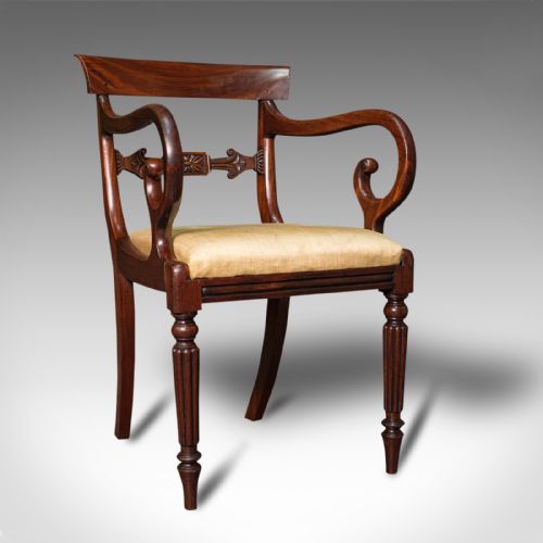 Antique Elbow Chair, English, Mahogany, Carver, Drop in Seat, Regency, C.1820