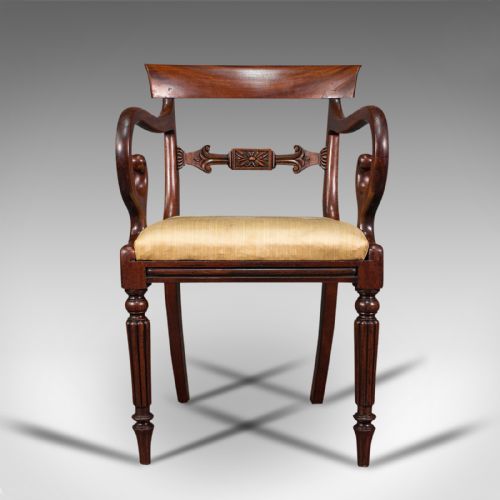 fig 1. Antique Elbow Chair, English, Mahogany, Carver, Drop In Seat, Regency, C.1820