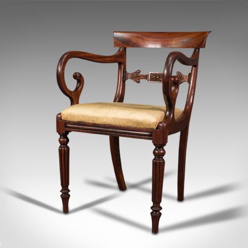 fig 2. Antique Elbow Chair, English, Mahogany, Carver, Drop In Seat, Regency, C.1820