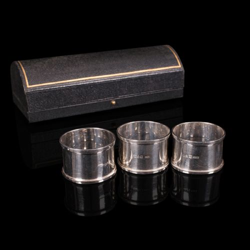 Antique Set of Napkin Rings, English, Silver, Tableware, Hallmark, Chester, 1921
