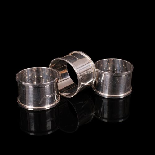 fig 2. Antique Set Of Napkin Rings, English, Silver, Tableware, Hallmark, Chester, 1921
