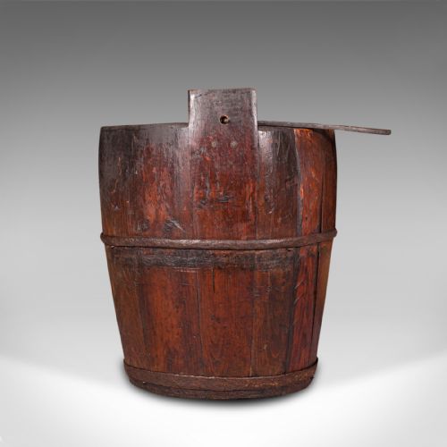 fig 3. Antique Well Bucket, English, Fruitwood, Wrought Iron, Fireside Bin, Georgian