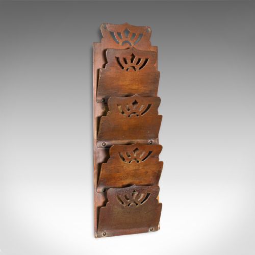 Small Antique Letter Rack, English, Brass, Hanging, Art Nouveau, Victorian, 1900