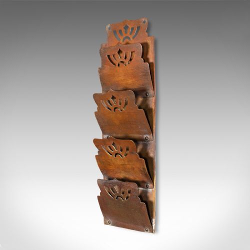 fig 2. Small Antique Letter Rack, English, Brass, Hanging, Art Nouveau, Victorian, 1900