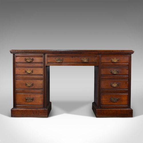 fig 1. Antique Clerk's Desk, English, Walnut, Pedestal, Victorian, 1880
