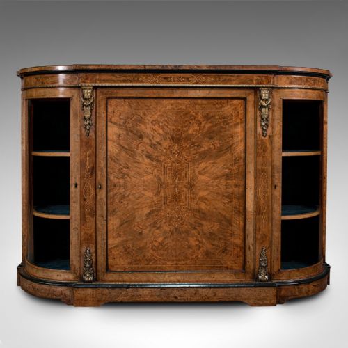 fig 1. Antique Credenza, English, Burr Walnut, Sideboard, Display Cabinet, Regency