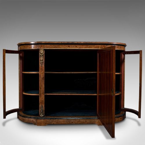 fig 2. Antique Credenza, English, Burr Walnut, Sideboard, Display Cabinet, Regency