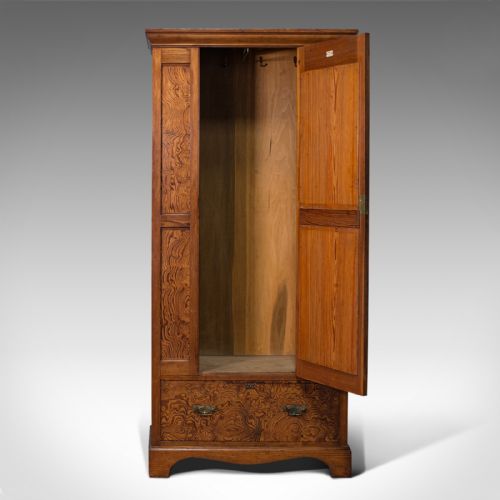 fig 2. Antique Wardrobe, English, Pitch Pine, Closet, Dressing Mirror, Victorian, 1900