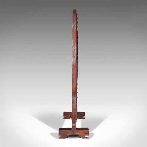 fig 3. Antique Embossed Fire Screen, Oak, Leather, Fireside, Arts And Crafts, Edwardian