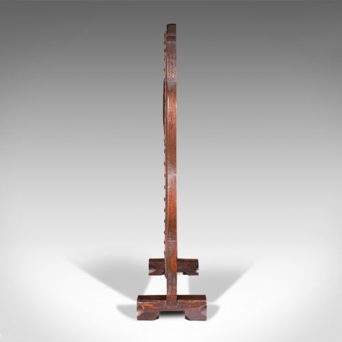 fig 4. Antique Embossed Fire Screen, Oak, Leather, Fireside, Arts And Crafts, Edwardian