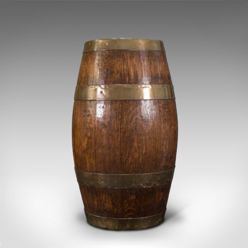 Antique Coopered Barrel, English, Oak, Brass, Stick Stand, Late Victorian, 1900