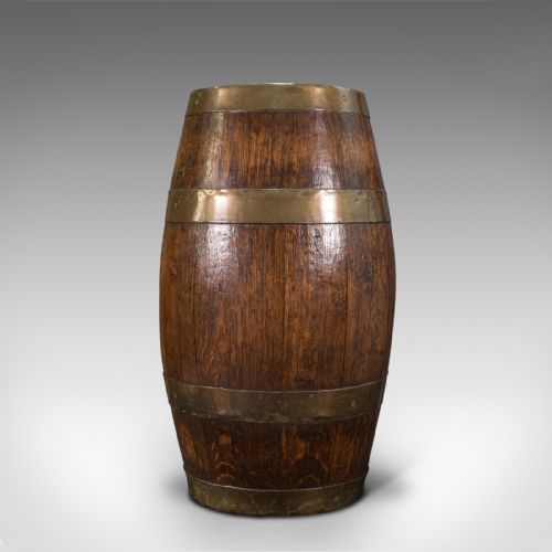 fig 1. Antique Coopered Barrel, English, Oak, Brass, Stick Stand, Late Victorian, 1900