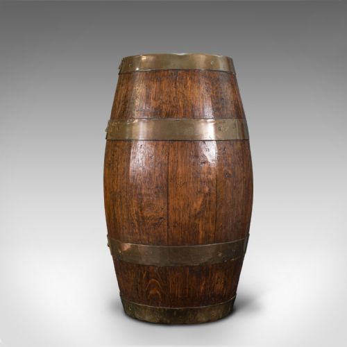 fig 2. Antique Coopered Barrel, English, Oak, Brass, Stick Stand, Late Victorian, 1900