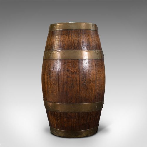 fig 3. Antique Coopered Barrel, English, Oak, Brass, Stick Stand, Late Victorian, 1900