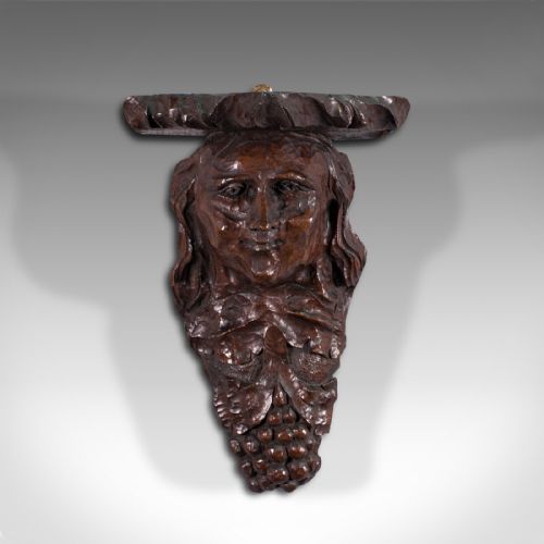 fig 1. Antique Decorative Sconce, American, Carved Oak, Figure, Candle Bracket, C.1800