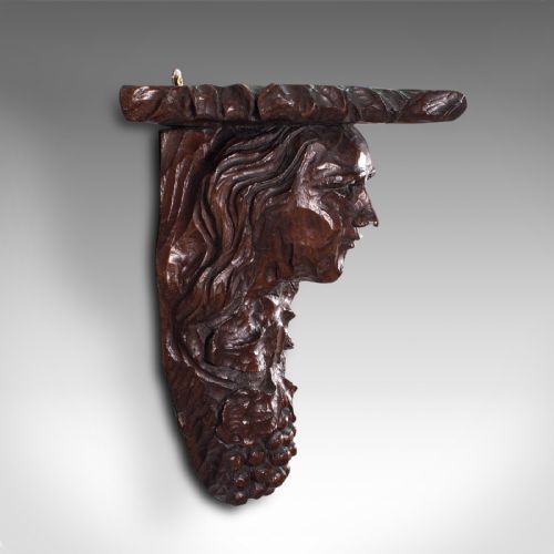fig 2. Antique Decorative Sconce, American, Carved Oak, Figure, Candle Bracket, C.1800