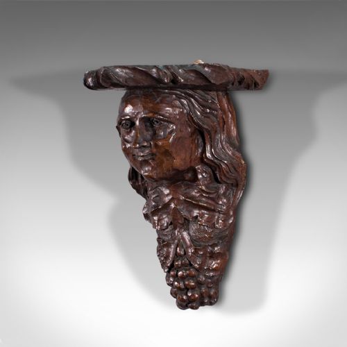 fig 3. Antique Decorative Sconce, American, Carved Oak, Figure, Candle Bracket, C.1800