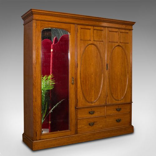 Antique Master Bedroom Wardrobe, Satinwood, Cupboard, Maple and Co, Edwardian
