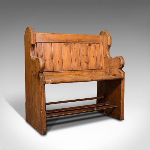 Antique Love Seat, English, Pine, Bench, Pew, Ecclesiastic Taste, Victorian