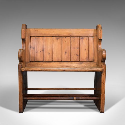 fig 1. Antique Love Seat, English, Pine, Bench, Pew, Ecclesiastic Taste, Victorian