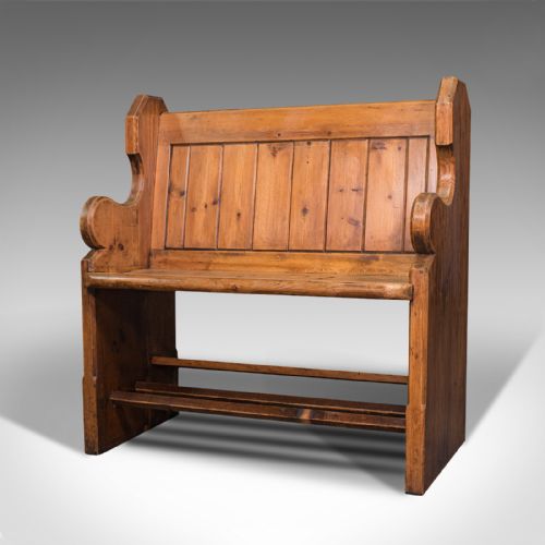 fig 2. Antique Love Seat, English, Pine, Bench, Pew, Ecclesiastic Taste, Victorian