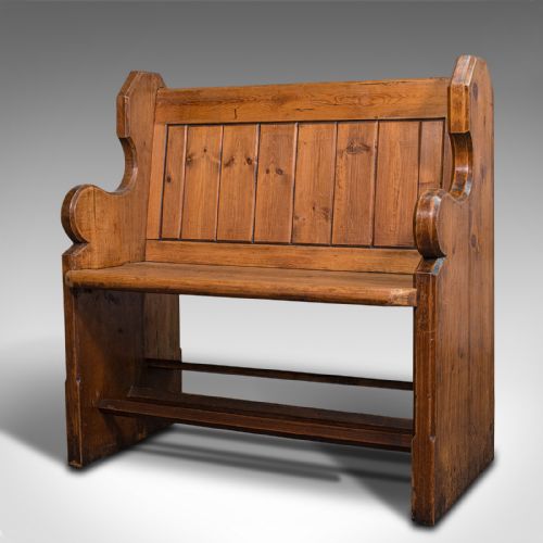 fig 2. Antique Love Seat, English, Pine, Hallway Bench, Pew, Ecclesiastic, Victorian
