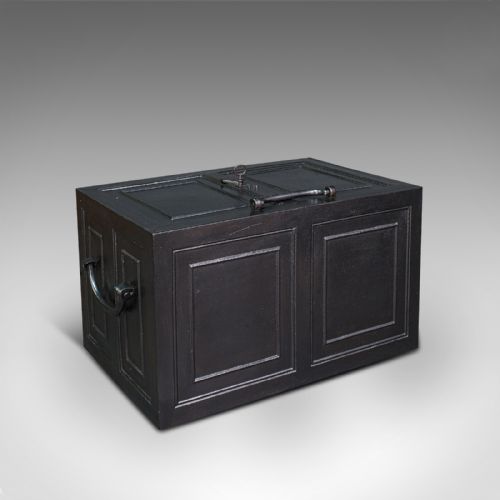 fig 1. Antique Strongbox, English, Cast Iron, Safe, Deposit Case, Victorian, Circa 1850