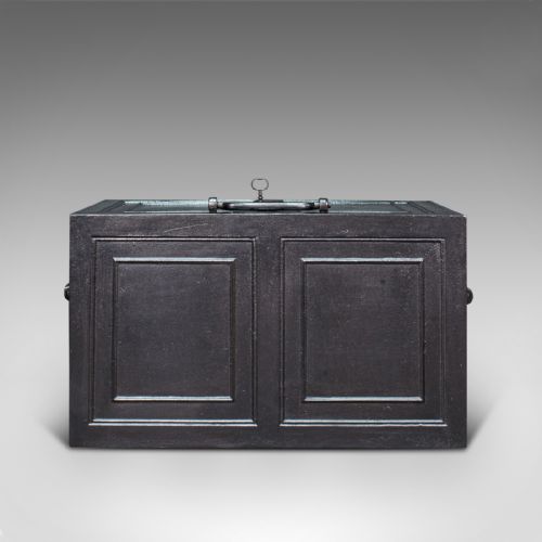 fig 2. Antique Strongbox, English, Cast Iron, Safe, Deposit Case, Victorian, Circa 1850