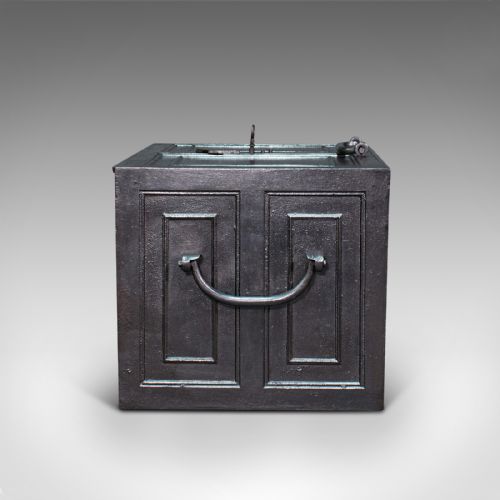 fig 3. Antique Strongbox, English, Cast Iron, Safe, Deposit Case, Victorian, Circa 1850