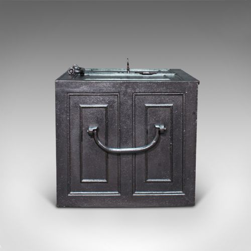 fig 4. Antique Strongbox, English, Cast Iron, Safe, Deposit Case, Victorian, Circa 1850