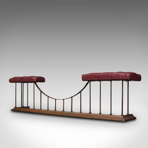 fig 2. Antique Fender Seat, English, Brass, Leather, Fireside Bench, Victorian, C.1880