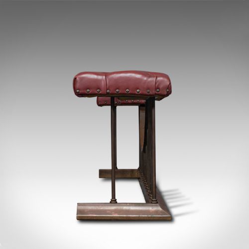 fig 3. Antique Fender Seat, English, Brass, Leather, Fireside Bench, Victorian, C.1880