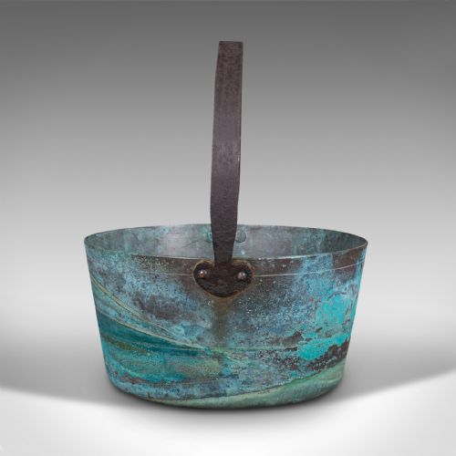 fig 3. Antique Decorative Jam Pan, English, Brass, Planter, Jardiniere, Victorian, 1900