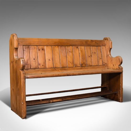 Antique Bench Seat, English, Pine, Pew, Ecclesiastic Taste, Victorian, C.1900