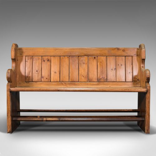 fig 1. Antique Bench Seat, English, Pine, Pew, Ecclesiastic Taste, Victorian, C.1900